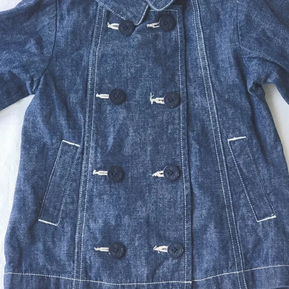 GAP Baby Toddler Denim Lined Nautical Button Pea Coat Size 12-18 Months Large